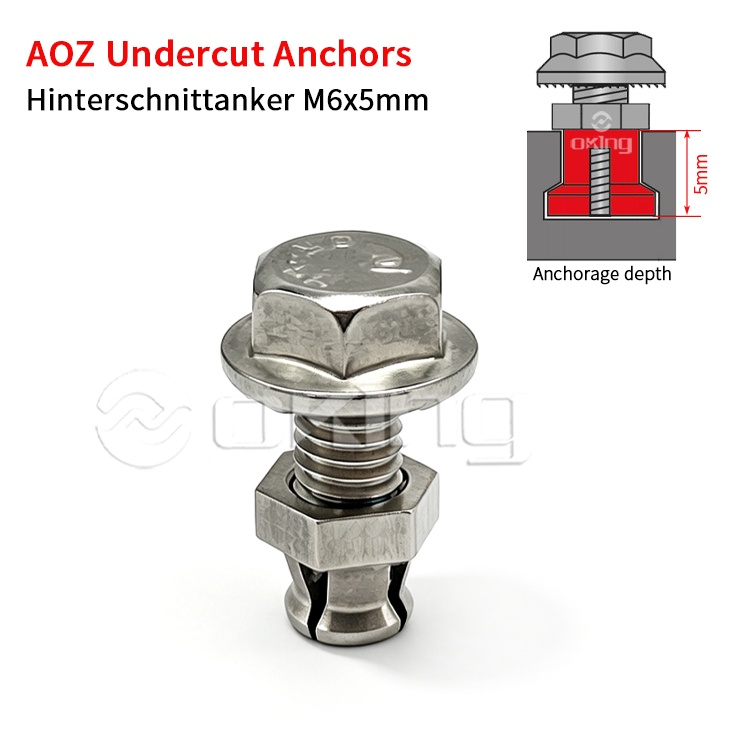AOZ Nerezová oceľ M6x5mm podrezané kotvy,Hinterschnittanker pre podrezané upevňovacie systémy